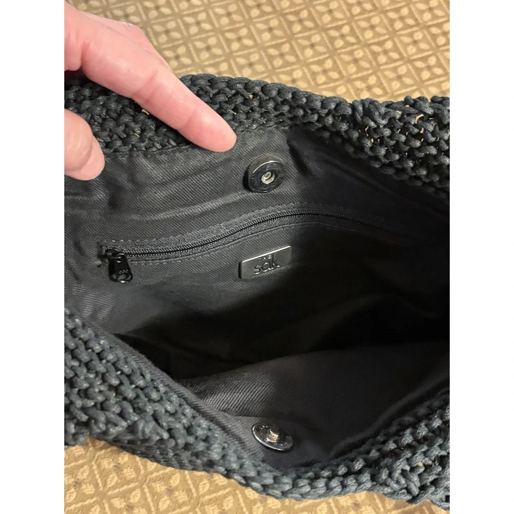 The SAK Bag Black Shoulder Bag Crochet Knit Purse Woven Hobo Handbag